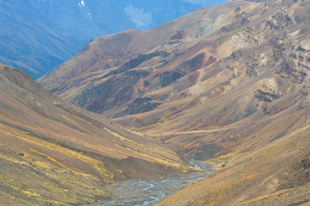 Chitistone Valley towards the Goat Trail, hiking trip, Wrangell-St. Elias National Park, Alaska.