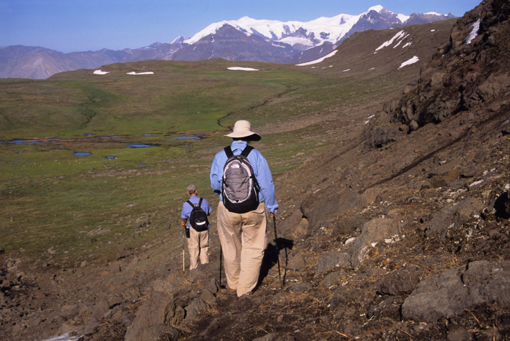 Hiking and camping trip Skolai pass Wrangell-St. Elias National Park, Alaska.