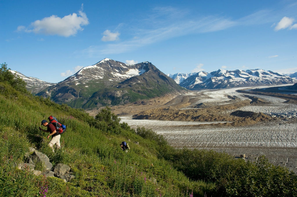 backpacking trip crossing Bremner Glacier, Seven Pass Route, Wrangell - St. Elias National Park, Alaska.