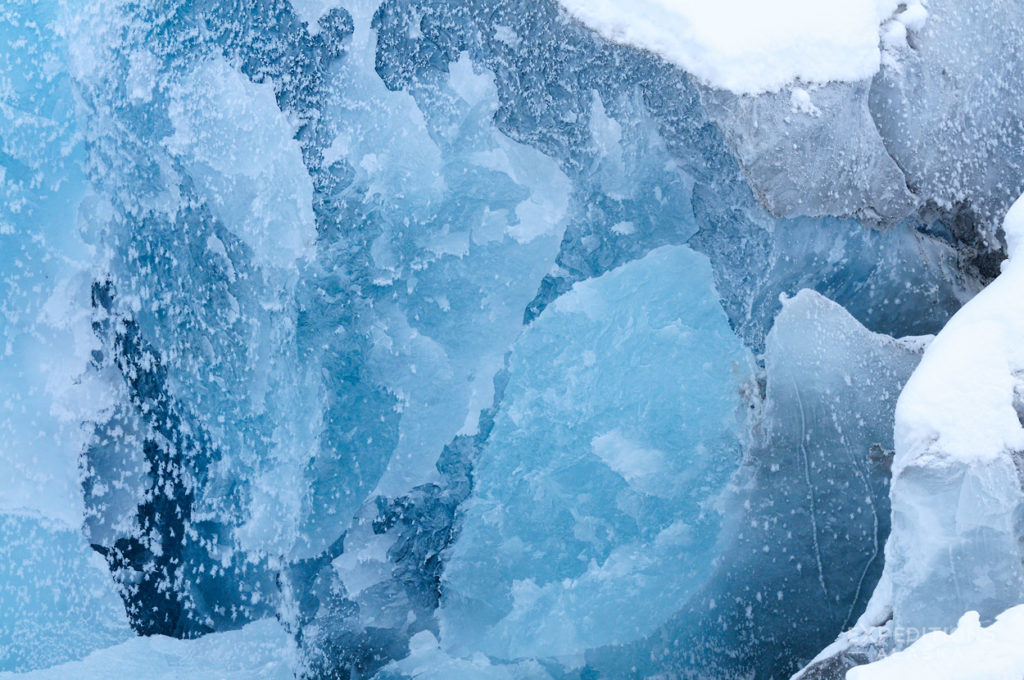 Winter photo from Wrangell-St. Elias National Park of Kuskulana Glacier.