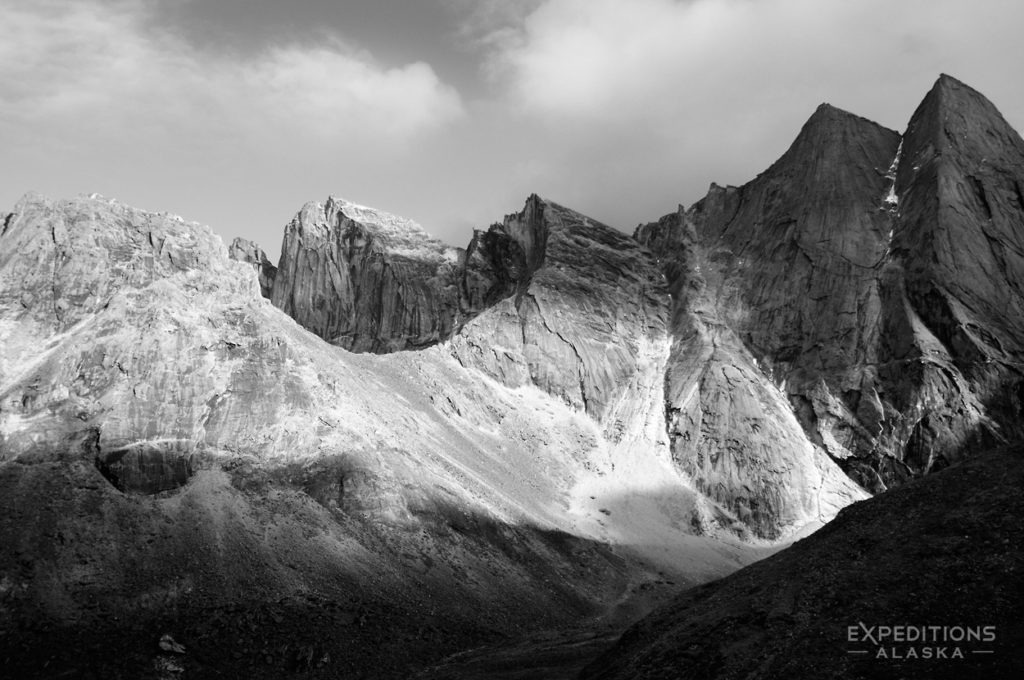 Back and white photo of Gates of the Arctic National Park Alaska.