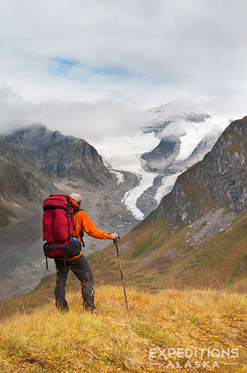 Backpacking rain gear Wrangell Mountains Wrangell-St. Elias National Park, Alaska.