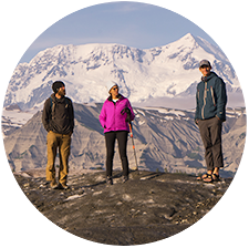 Susie, Galen and Rhane at Icy Bay and Mt. St. Elias.