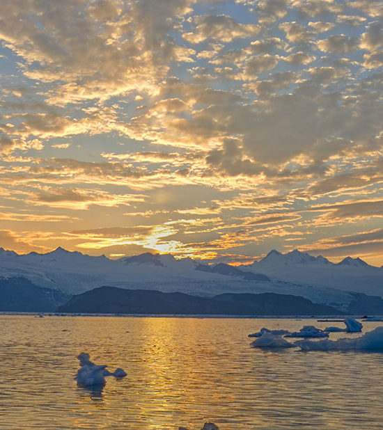 Icy Bay sunset, Wrangell-St. Elias National Park, Alaska.