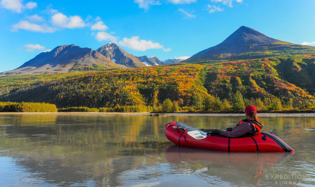 Packrafting the West Fork of the Tana, near Iceberg Lake, Wrangell-St. Elias National Park.