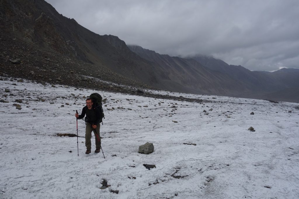 Backpacking southern traverse route Wrangell St. Elias National Park.