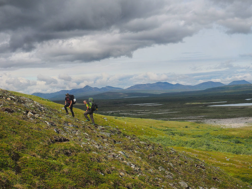 Hiking in Lake Clark National Park, Alaska.