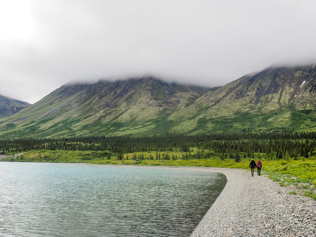 Hiking trip along the shores of Lake Clark National Park Alaska.