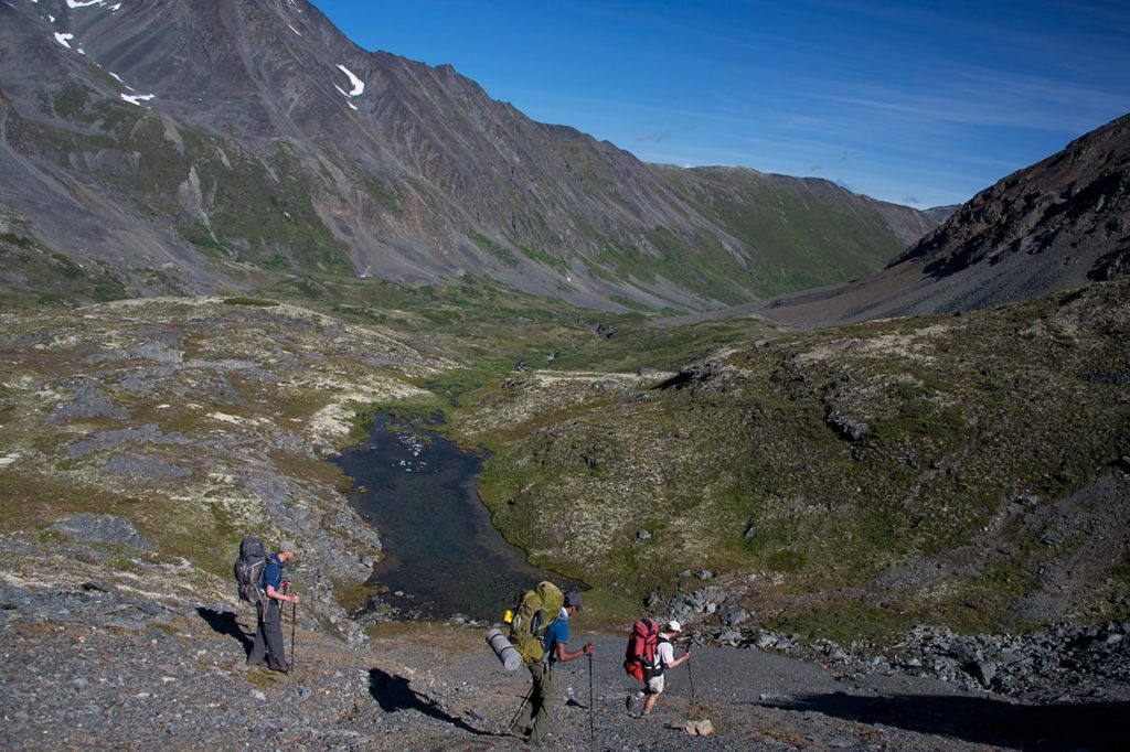 Backpacking talus, Southern Traverse, Wrangell-St. Elias National Park.