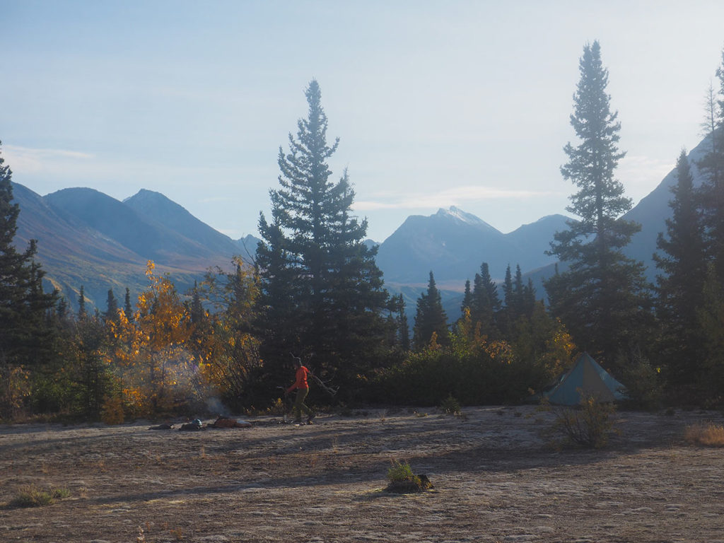 Campfire in the morning on the West Fork River packrafting trip.