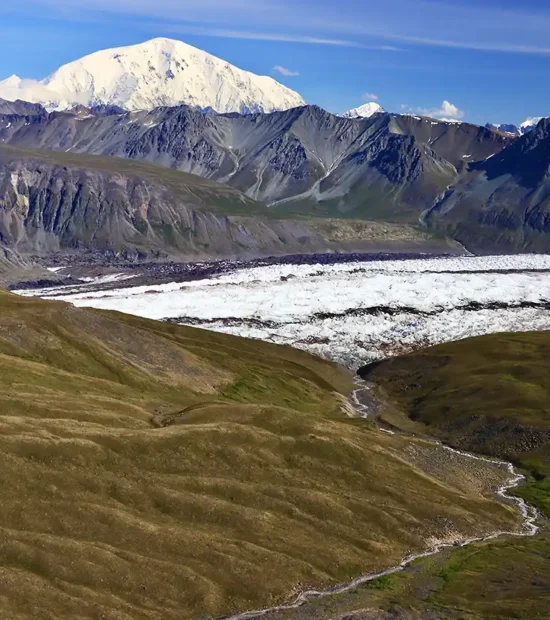 View of Mount Bkackburn from Wrangell Plateau, Wrangell-St. Elias National Park Alaska.