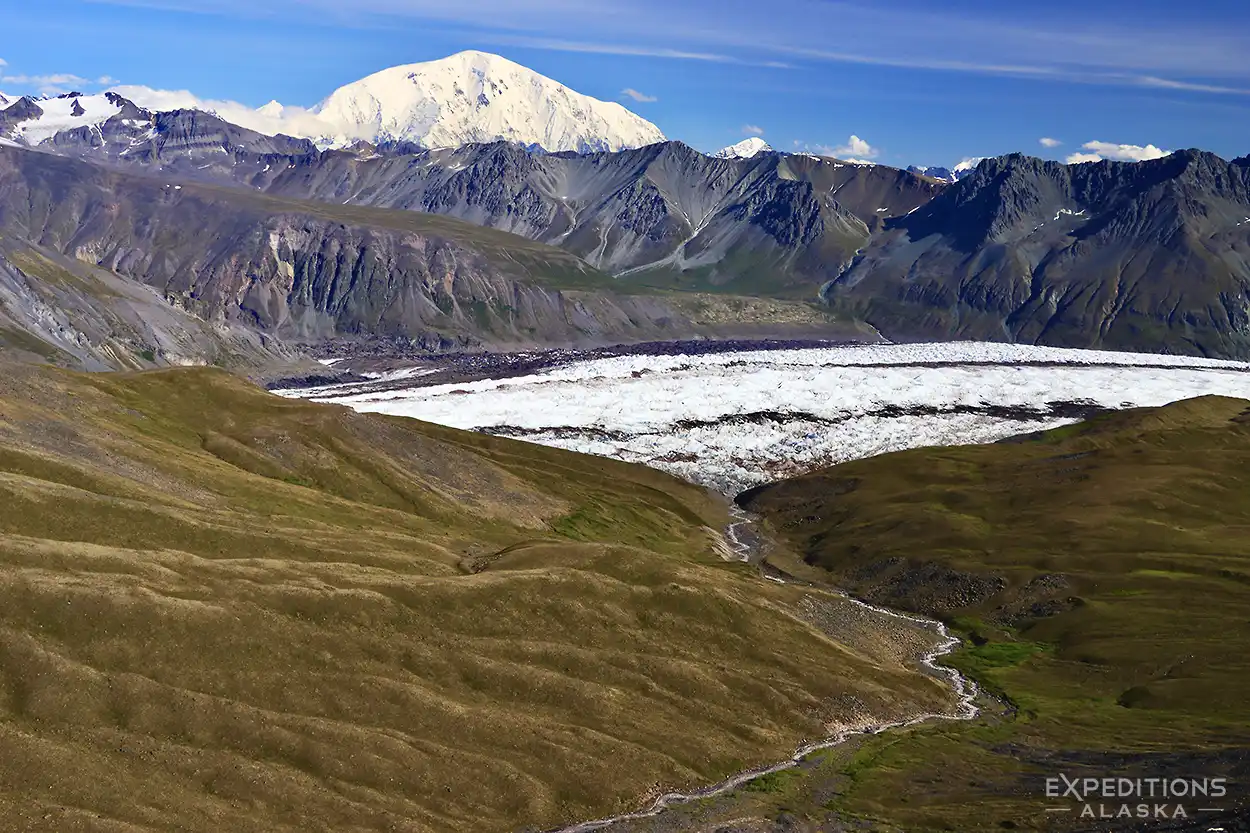 View of Mount Bkackburn from Wrangell Plateau, Wrangell-St. Elias National Park Alaska.