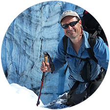 Carl backpacking Malaspina Glacier, Wrangell-St. Elias National Park, Alaska.