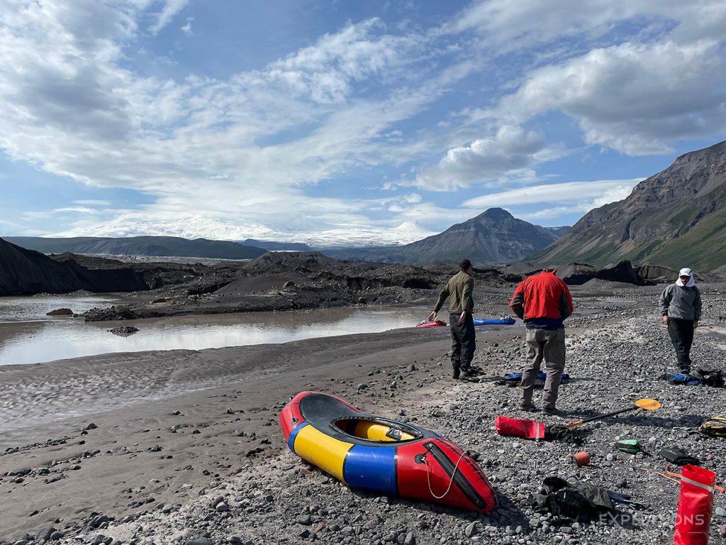 Packrafting on Copper River, Wrangell-St. Elias National Park, Alaska.