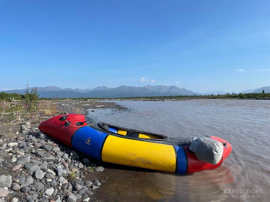 Alpaca packrafting and Copper River, Wrangell-St. Elias National Park, Alaska.