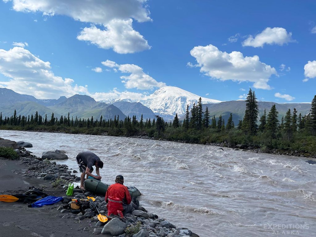 Packrafting on Copper River trip, Wrangell-St. Elias National Park, Alaska.