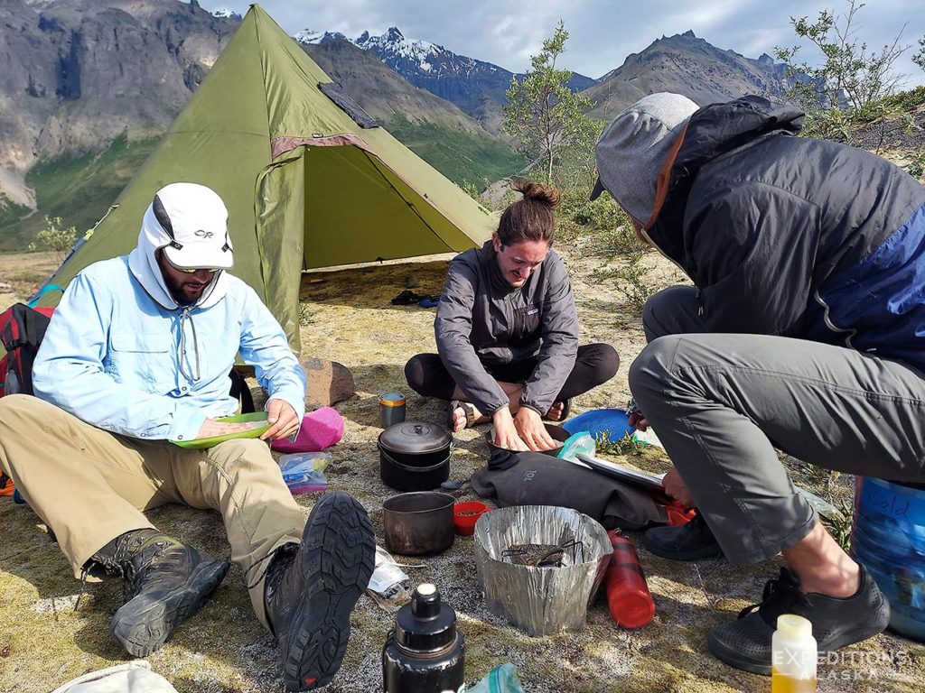 Breakfast on Packrafting trip Copper River, Wrangell-St. Elias National Park, Alaska.