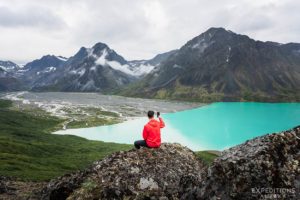 Matthew takes in Turquoise Lake, Lake Clark National Park, Alaska.