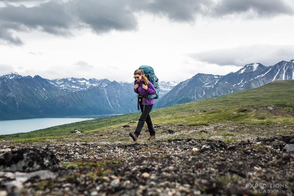 Backpacking trip on tundra Turquoise Lake to twin Lake in Lake Clark National Park Alaska.