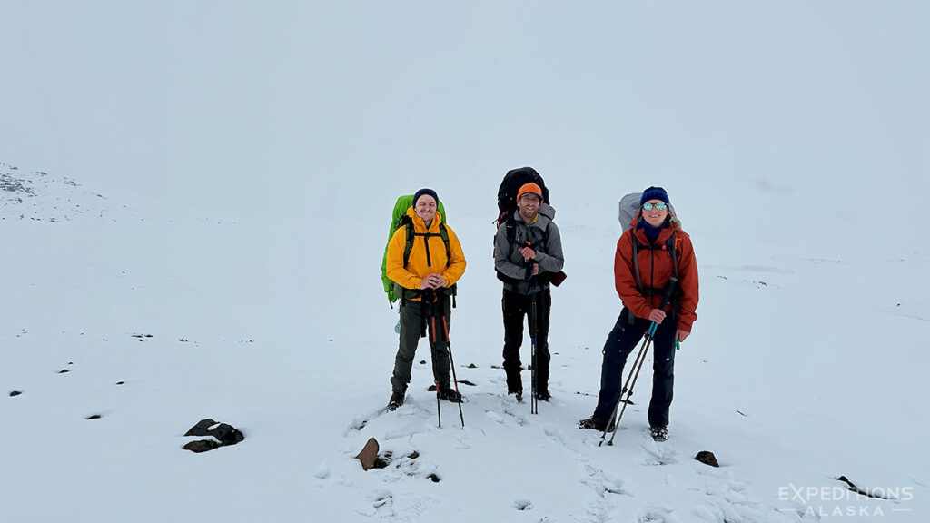 Trevor guiding an early summer trip on the Sanford Plateau. Well-layered and dressed for snowy and cold conditions. Wrangell-St. Elias National Park.