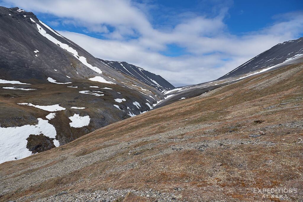 Hiking to the pass on our backpacking trip in the Arctic National Wildlife Refuge.