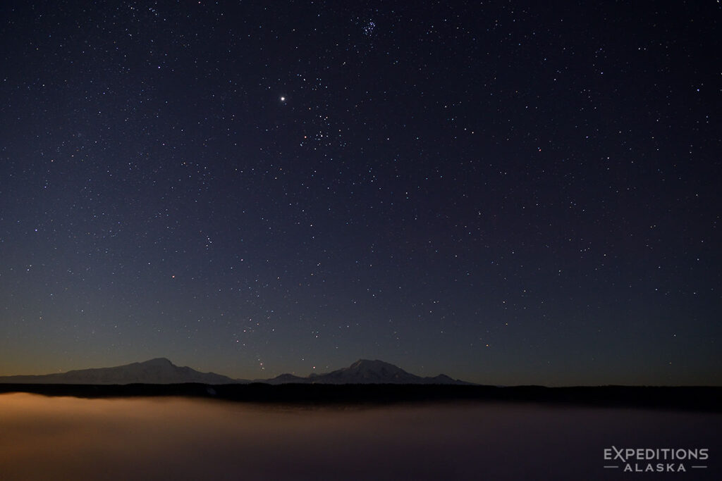 Mt. Sanford, Mt. Drum, the Copper River and the Night Sky.