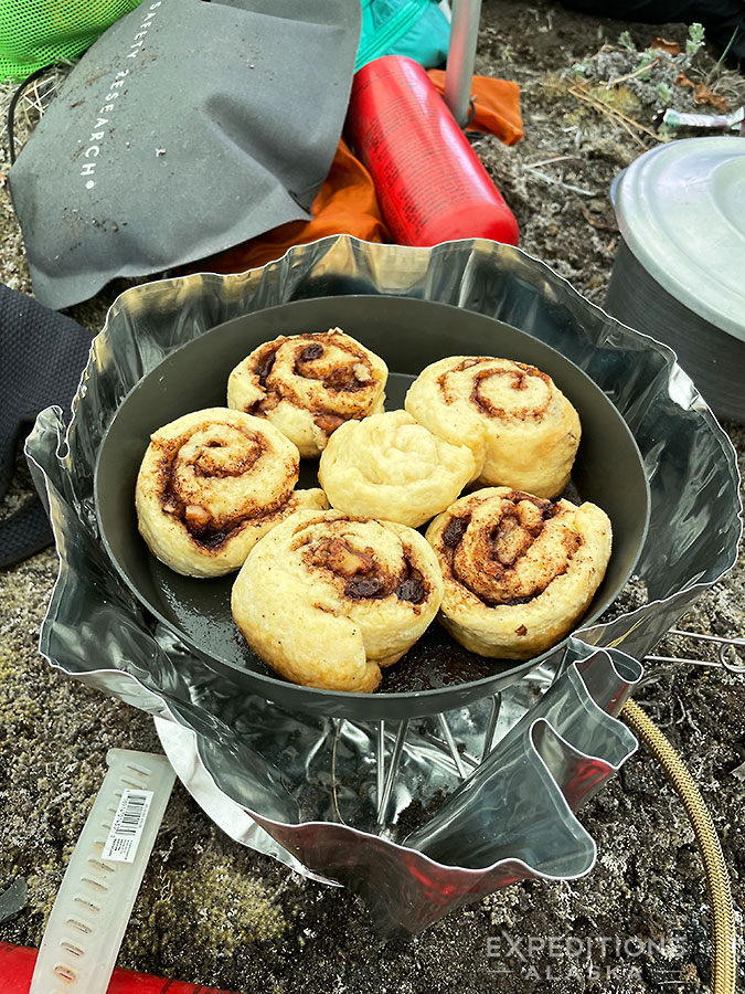 Cinnamon rolls in the Alaska backcountry.