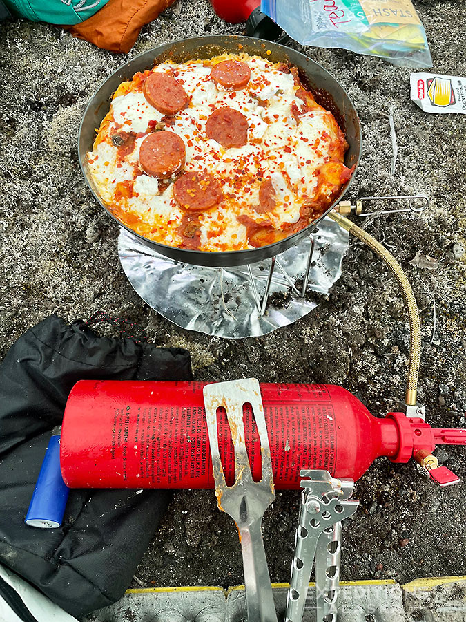 Cooking the backcountry pizza