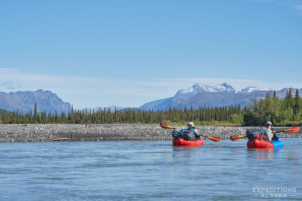 wo packrafters on a packrafting trip on Koyukuk River, Gates of the Arctic National Park.