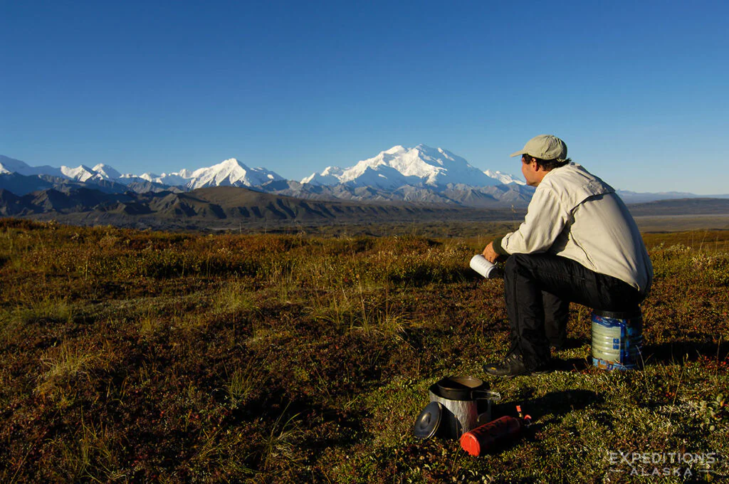 Enjoying breakfast and watching the mountain - Denali National Park and Preserve.