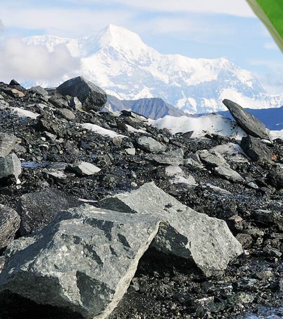 Camped on Malaspina Glacier looking at Mt. St. Elias, Wrangell-St. Elias National Park