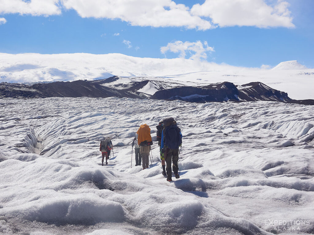 Backpacking on a glacier in Wrangell-St. Elias National Park.