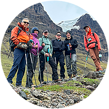 Rachel guiding a group at Skolai Pass and Hole in the Wall, Wrangell-St. Elias National Park.