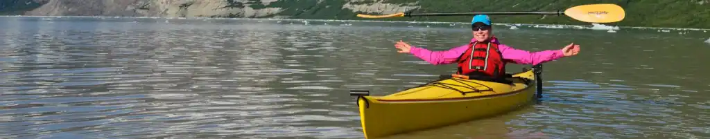 Guided sea kayaking trips Alaska Handsfree Sea Kayaking, Icy Bay, Wrangell-St. Elias National Park, Alaska.