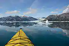 Sea kayak paddling trip in Icy Bay, Alaska.