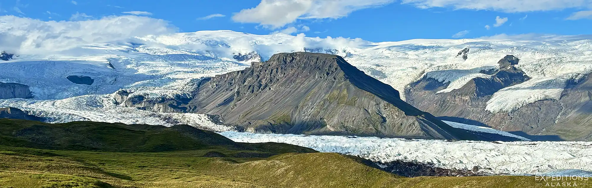 Wrangell plateau and view of Mt Wrangell, Wrangell-St. Elias National Park, Alaska.