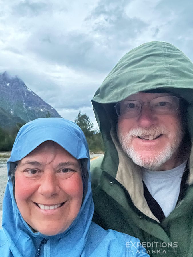 Wet hikers in Lake Clark National Park.