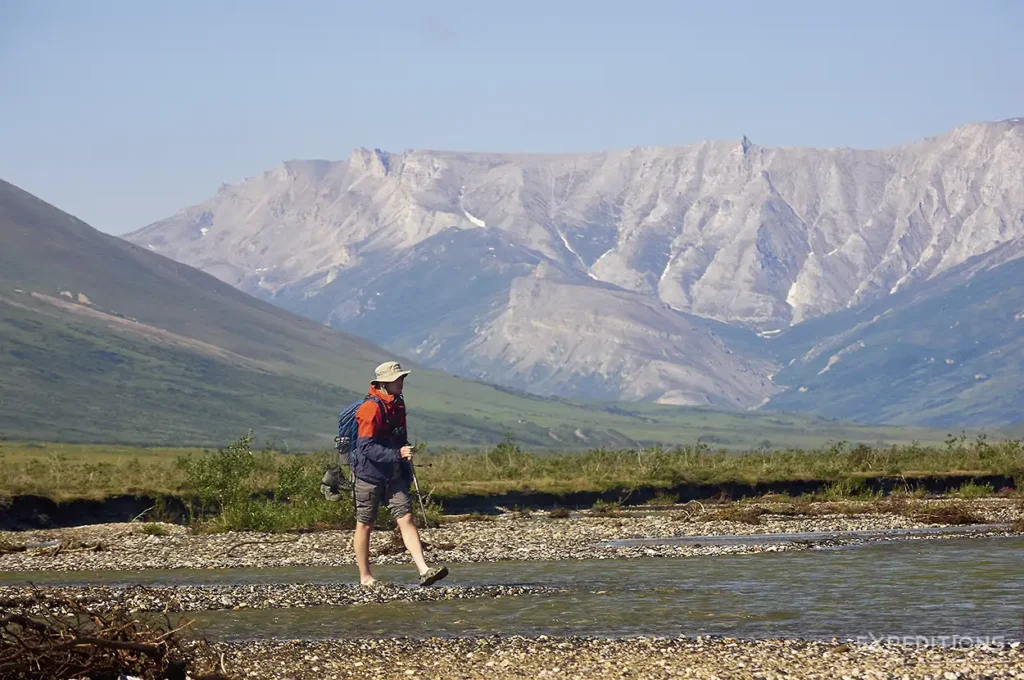Hiker and Brooks Range, Noatak River, Alaska.