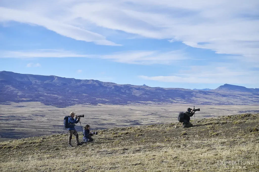 Photographers on the tundra on our Patagonia Puma photo tour.