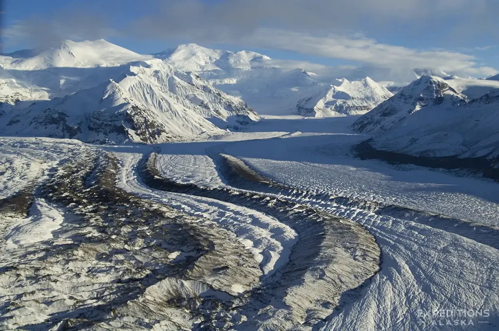 Aerial photography tour in Wrangell-St. Elias National Park, Alaska.