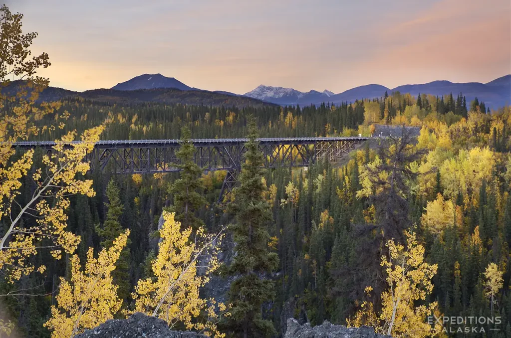 Kuskulana Bridge over Kuskulana Gorge on the McCarthy Road, Wrangell-St. Elias National Park, Alaska.