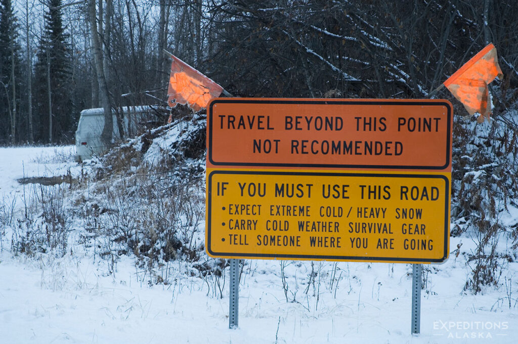 Road warning McCarthy Road, Wrangell-St. Elias National Park