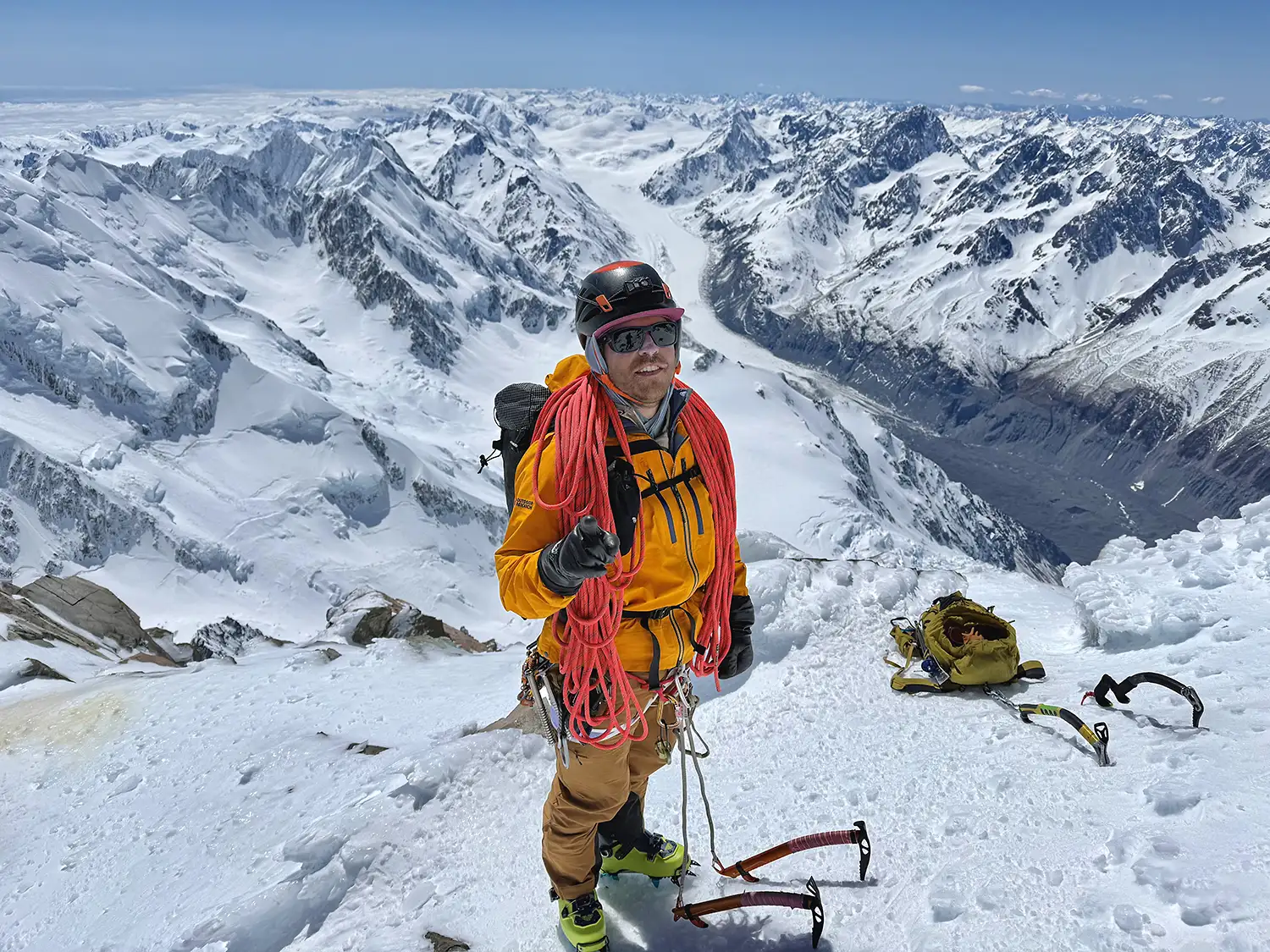 Jeff Zeldin Backcountry guide with Expeditions Alaska climbing Mt Cook in New Zealand.